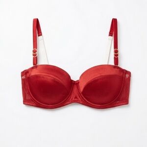 Stella McCartney Red Satin & Point D'Esprit Lace Bra – Gold Hardware